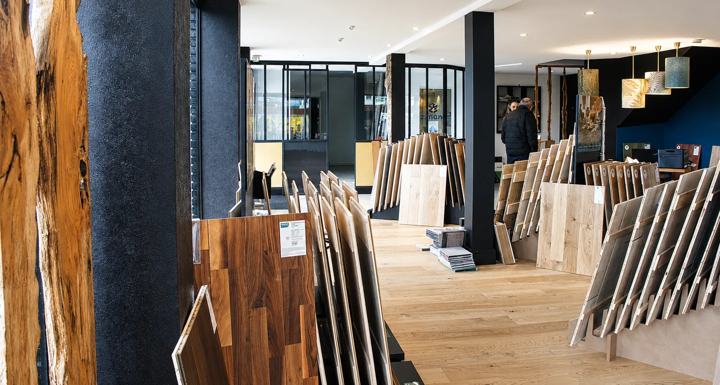 Le showroom de Parquet & Matières Création à Quimper.